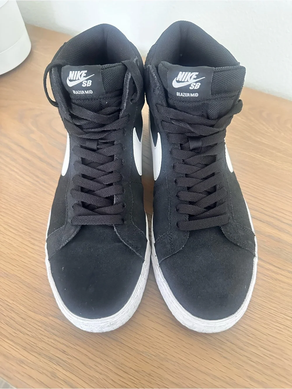 Nike Black and White Mid-Top Sneakers with White Swoosh